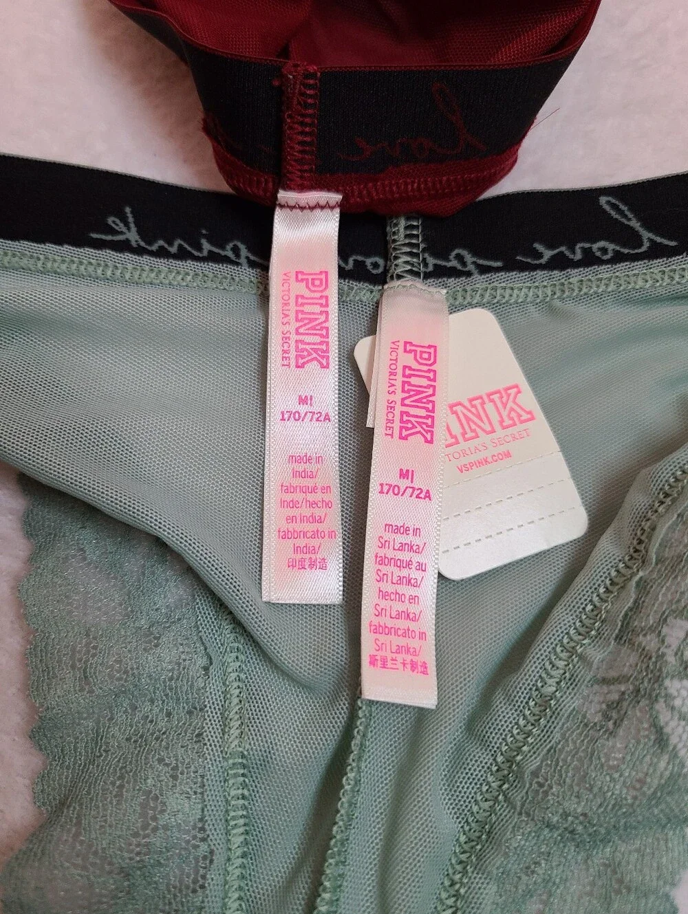 VS PINK 2pk Leopard Lace Logo Band Low Rise Cheekster Panties Size M